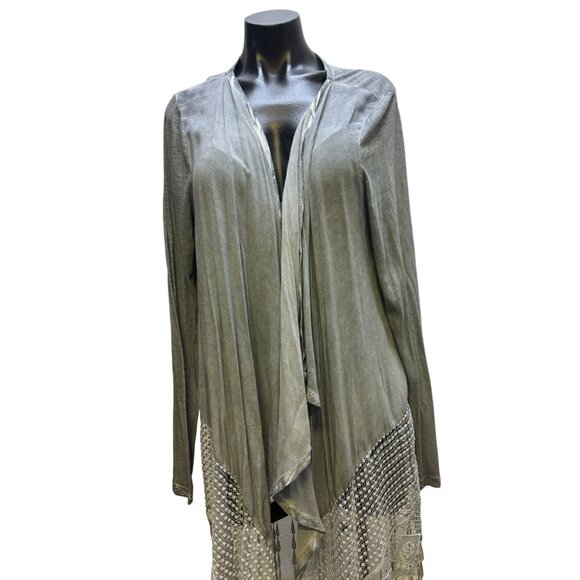 XCVI Gray Fringed Lace Cardigan XL - Picture 1 of 8